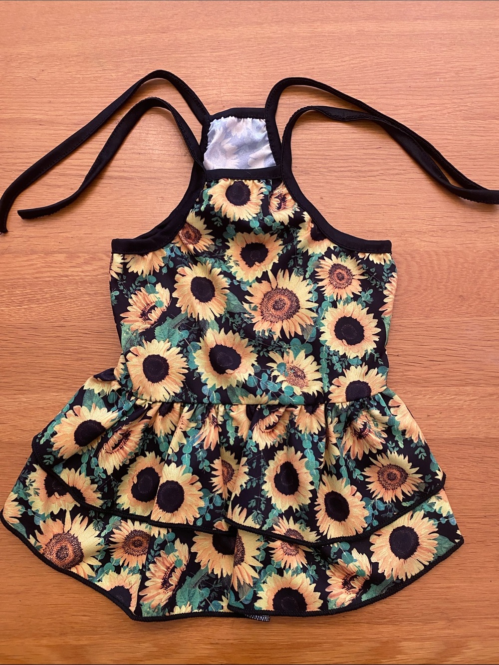 Sunflower Print Dog Dress with Ruffled Skirt - Black & Yellow